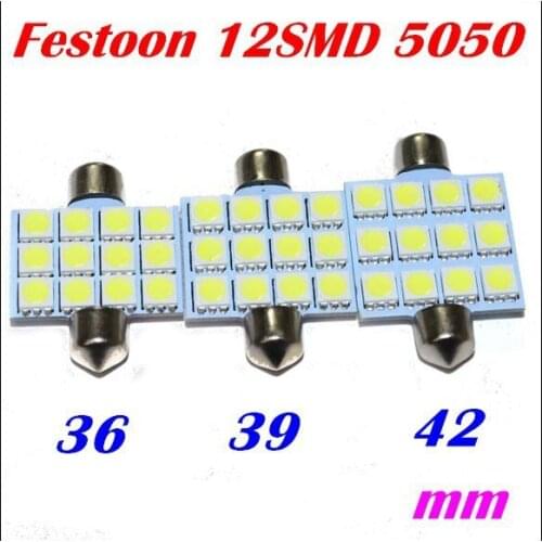 500X Festoon led 36mm 39mm 42mm C5W led 12led 5050smd LED 12SMD LED Interior car led Dome Light Lamp Bulb For Car