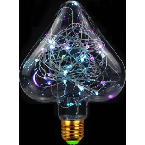 LED Copper Wire Lamp Love RGB Colorful Flash Energy Saving 1.5W Christmas Day Decoration AC85-265V E27 Retro Bulb Home Decoratio