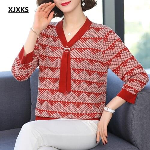 XJXKS 2021 spring autumn new fashion butterfly collar three-quarter sleeve sweater women top loose plus size women pullover