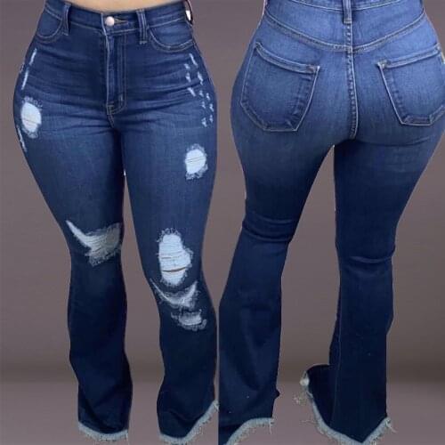Washed Jeans Bootcut Pants Skinny Holes Women Jeans