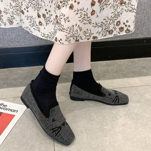 Spring Ladies Synthetic Office Soft Crystal Flat Shoes 2020 Soft Casual Women Shoes Comfortable Pointed Toe Flat Shoes U19-40