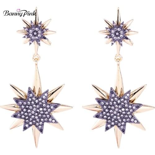 Banny Pink Bling Bling Rhinestone Star Pendant Studs Earrings For Women Chunky Alloy Statement Post Earrings Fashion Jewelry