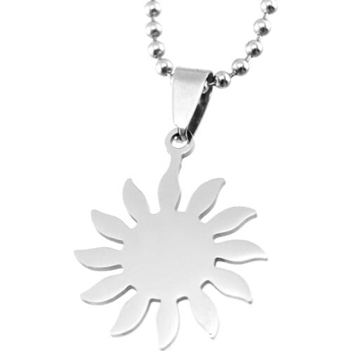 Women Sun flower stainless steel choker petal necklace Blank sun charms mirror polish Pendants ball chain necklace