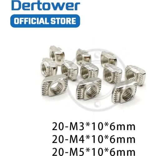 100pcs/lot High Quality T nut Hammer Head Fasten Nut M5 Connector Nickel Plated for 20 series Slot Groove 6