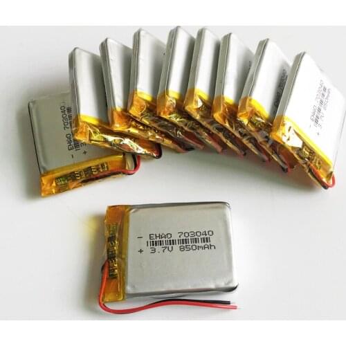Lot 10 pcs 3.7V 850mAh 703040 lipo polymer lithium rechargeable battery for MP3 GPS DVD bluetooth recorder headset e-book camera