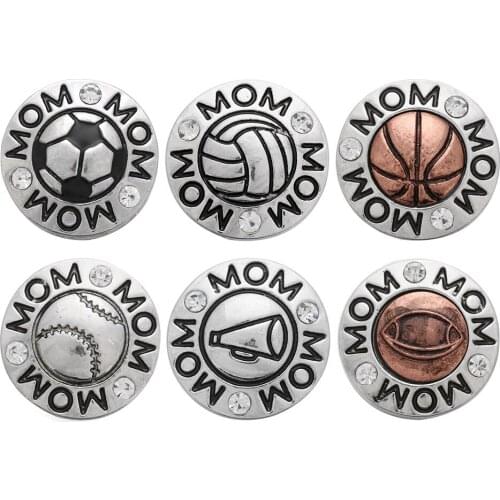 10pcs/lot Sport Snap Jewelry Football Basketball Baseball Volleyball 18MM Metal Snap Buttons for Snap Bracelet For MOM Women