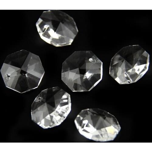 14mm 100pcs-2000pcs Clear Color Octagon Beads In 1 Hole/2 Holes For Chandelier Prism Parts