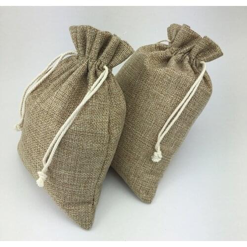 15*20cm 50pcs Vintage Style handmade Jute Sacks Drawstring gift bags for jewelry/wedding/christmas Packaging Linen pouch Bags