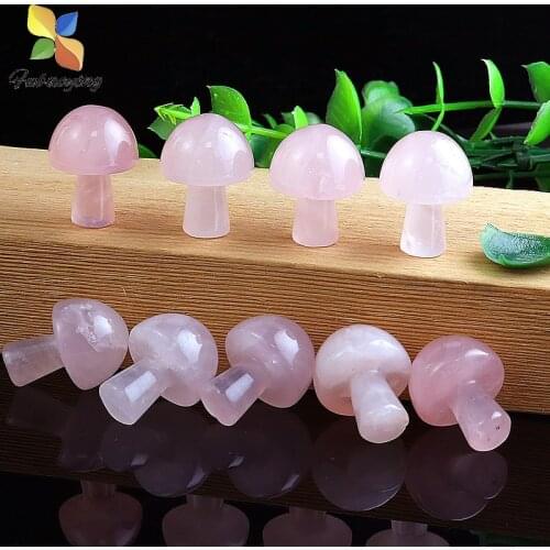 2021 Trendy Mini Mushroom Figurine 10pcs 22mm Crystal Pink Natural Stone Quzrtz Healing Women Gift