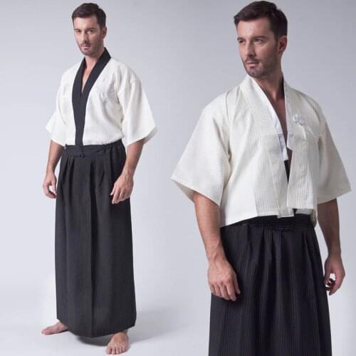 Brand New Arrival Beige Mens Traditional 3PC Japanese Haori KimonoYukata Dramaturgic Costume Clothing One Size 717-14