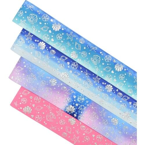 38mm hologram silver foil ocean series shell seastar grosgrain ribbon 50yards welcome custom printed