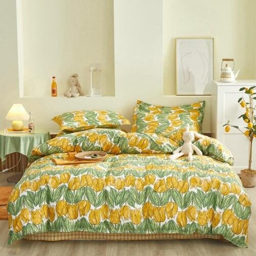 4pcs Winter Bedding Set Flower Printed Bed Sheet Soft Flat Sheet Double Side Bed Cover Quilt Cover Queen Size Duvet Cover