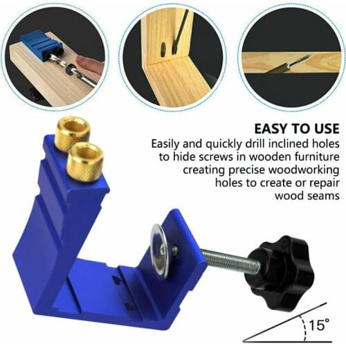 47pcs Oblique Hole Locator Woodworking Positioner Drill Bits Pocket Hole Jig Kit 15 Degree Angle Drill Guide Set Carpentry Tools