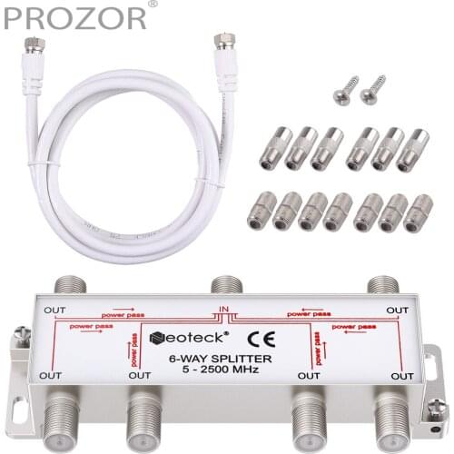 6-Way Coax Cable Splitter MoCA 5-2500MHz 1 In 3 Out For Aerial TV Broadband Connector Satellite Receiver Splitter