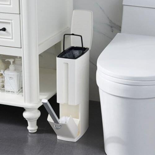 6L Plastic Trash Can with Toilet Brush Dustbin Garbage Bucket Waste Bin Trash Bin Multi-function Bathroom Cleaning Tools