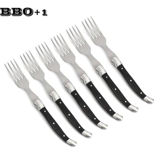 9'' Laguiole Style Steak Fork Stainless Steel Dinner Forks Salad Table Fork set Black Wood Handle Flatware Kitchen Cutlery Xmas