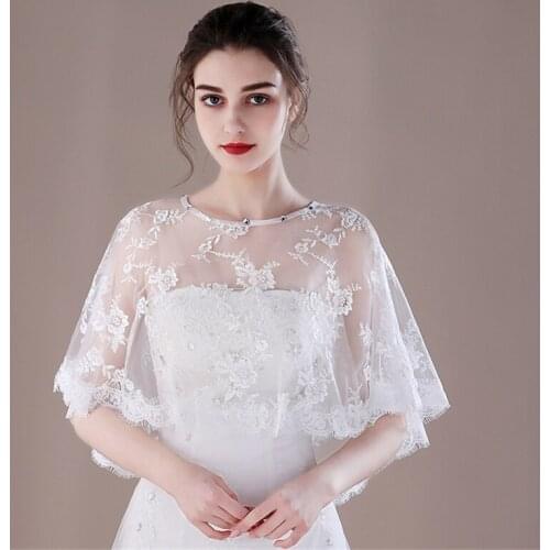 White Red Hi-lo Lace Wedding Bolero Cape Women Shawl Wrap for Evening Party Chaqueta Chale de fiesta mujer novia etole Mariage