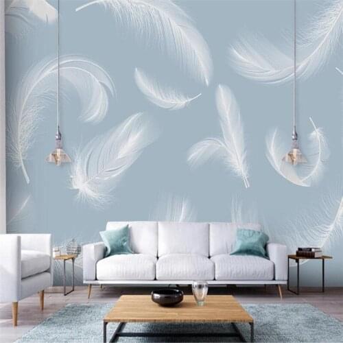 Milofi custom large 3D printing wallpaper mural Nordic minimalist hand-painted watercolor white feather bedroom background wall