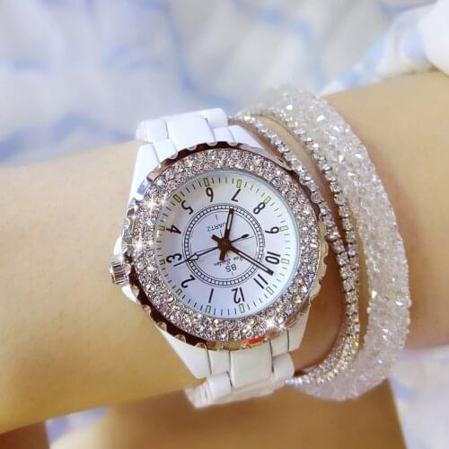 2020 Luxury Crystal Wristwatches Women White Ceramic Ladies Watch Quartz Fashion Women Watches Ladies Wrist Watches For Female