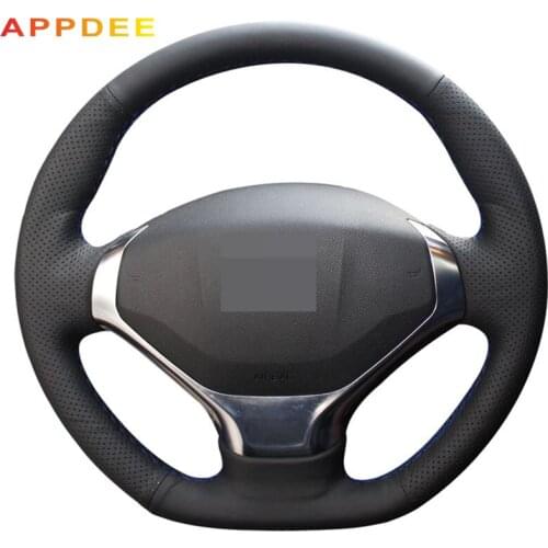 Handsewing Black Artificial Leather Steering Wheel Covers for Peugeot 3008 2013 2014 2015