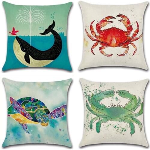 Marine ecology whale cushion cover cushion pillowcase red green crab pillow cover sofa quilt cover