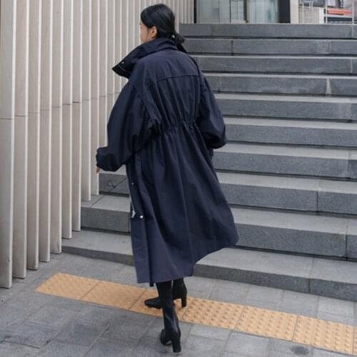Long Windbreaker Knee Length Korean Fashion Military Zipper Trench Coat Spring Autumn Loose Style Female Overcoats