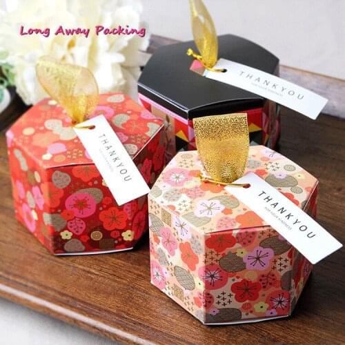 Long Away Packing Hexagonal Creative Folding Paper Candy Box New Year Gift Box Packaging