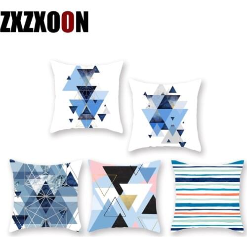 Home Decoration Blue Abstract Geometric Polyester Throw Pillows Cushion Covers Case Square Pillowcase for Living Room Sofa Car