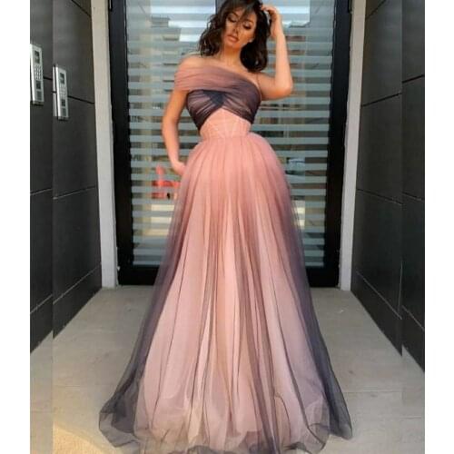 Elegant Strapless Long Tulle Pink Evening Dresses A-Line Floor Length Zipper Back Arabic Formal Party Dresses for Women