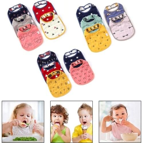 5pcs/set Newborn Baby Cartoon Pattern Cotton Bibs Infants Feeding Burp Cloths