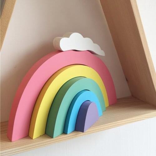 Photography Colorful Wooden Rainbow Building Blocks Creactive Decor Children 's Room Decorative Ornaments Wall Decorations