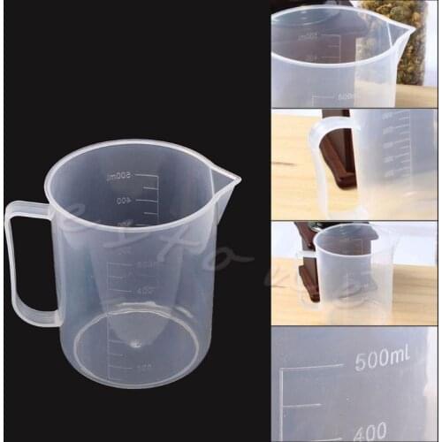 Kitchen Laboratory Test Tool Plastic Graduated Measuring Beaker Cup 500mL