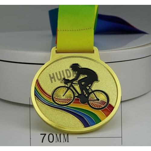Bike Sports Medal Bicycle Race Medal Cycle Racing Medal with Ribbon Gold Color Metal Medal In Soft Enamel Color 1PCS