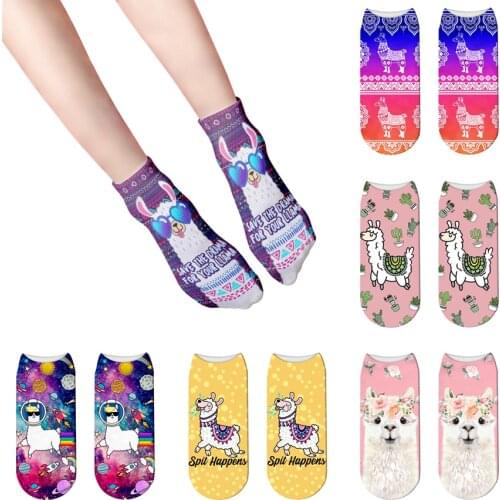 Cute Color Alpaca Cartoon Socks Harajuku Kawaii Low Ankle Sheep Socks Girl Funny Casual Socks For Women Lovely Soxs Skarpetki