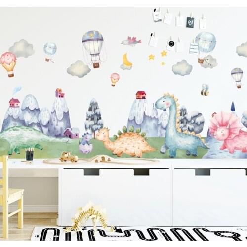 Cute Animal Wall Sticker Snow Mountain Dinosaur Decals Kids Room Kindergarten Cartoon Wall Decoration Wallpaper Home Decor