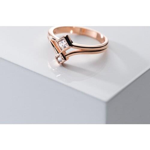 MIQIAO Rings 925 Sterling Silver Woman Jewelry Fashion Female Gift Engagement Simple Refined Geometric Square Zircon Rose Gold