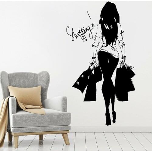 Fashion Woman Wall Decals Sexy Shopping Girls Wall Sticker Clothing Shop Creative Window Stickers Vinyl Girls Bedroom Decor X991