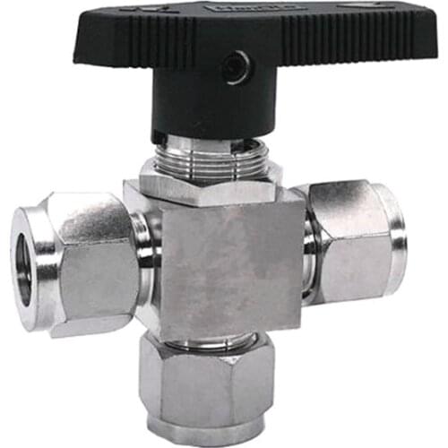 Stainless Steel 304 3/6/8/10/12/14/16 mm 1/8" 1/4" 3/8" 1/2" OD Double Ferrule Instrument 3 Way Ball Valve T Port Pnael Mount