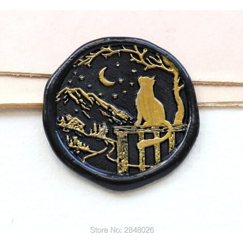 Night cat forest mount Seal Stamp,Night cat Seal Stamp Kit,invitation seals,journal gift packing Party seal