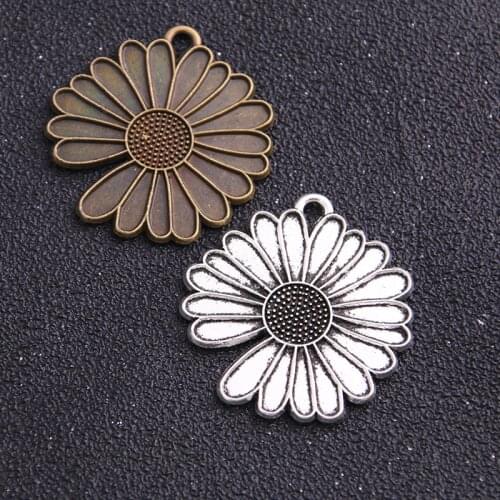 4PCS 37*39mm Two Color Charm Sunflower Pendant Daisy Plant Pendant Jewelry Metal Alloy Jewelry Mark