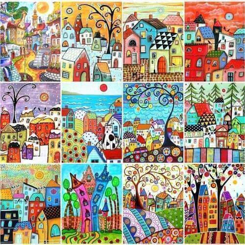 Full Square/Round 5D Diy Diamond Painting Abstract House 3D Diamond Embroidery Cross Stitch Cartoon Home Decoration Diamond Art
