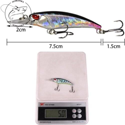 Dive Depth 0.3-1.5m Swimbait Minnow Floating Water Long Tongue Plate Plastic Hard Bait With Hook Wobbler 5pcs/set 7.5cm /5g