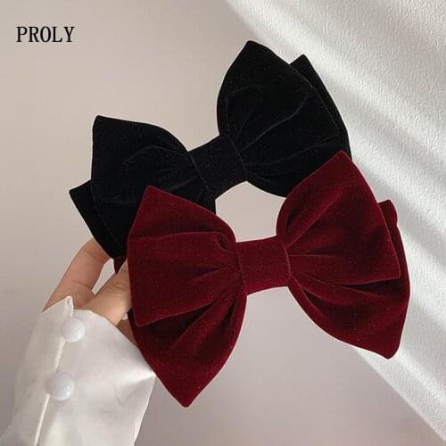 PROLY New Classic Girls Bowknot Hairpins Casual Velvet Hair Clips Women Solid Bow Knot Headwear Soft Barrette Hair Accessories