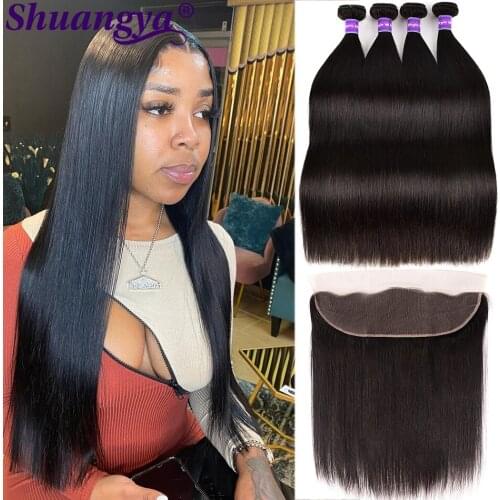 Straight Hair Bundles With Frontal 13*4 Frontal With Bundles 100% Remy Hair Brazilian Straight Human Hair 4 Bundles With Frontal