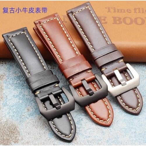 22mm 24mm 26mm Real leather Watchband Suitable for Panerai LUMINOR PAM01661 PAM441 Black Watch Strap Accessories Bracelets