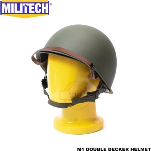 MILITECH USA M1 Replica Helmet With Inner ABS Helmet WW2 M1 Double Decker Helmet Motorcycle Safety Steel Helmet World War 2