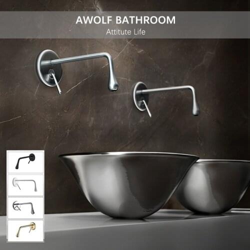 Basin Faucet Tap Solid Brass Bathroom Mixer Wall Mounted Black White Gold Single Handle Hot and cold bathroom sink Faucet ML8096