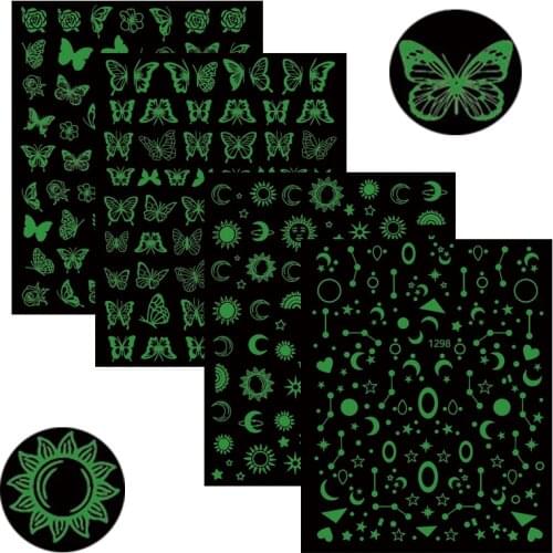 1pcs 3D Luminous Decals Nail Art Stickers Tattoo Nail Design Butterfly Star Moon Water Sliders Manicure Wraps Decorations