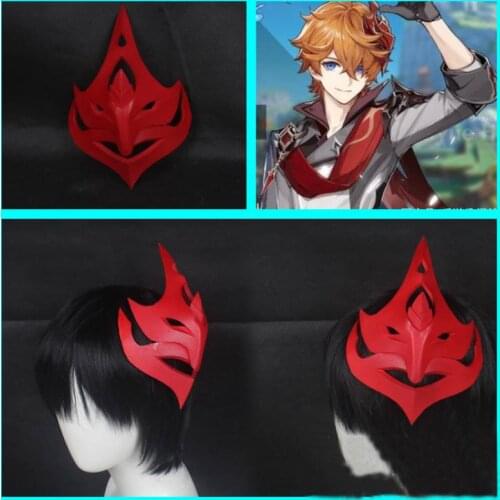 Tartaglia Game Genshin Impact Cosplay Red Headwear Hairpin Hair Clip Halloween Cosplay Costume Accessories Prop