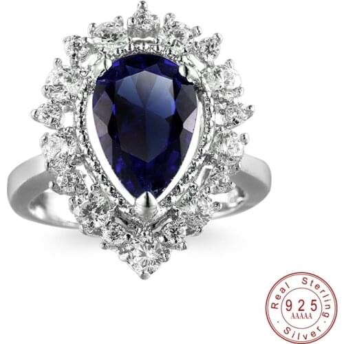 Jewelry Silver Color Rings For Women Fashion Royalblue/Rose Red/Green Water Drop Simple Jewelry Engagement Bride Wedding Ring